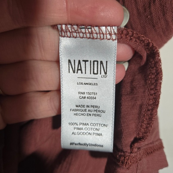 Nation LTD Jillian Bold Shoulder Tee Pima Cotton Rust Shirt Puff Romantic Large - Picture 5 of 10